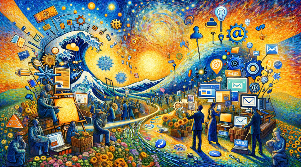 Eine Darstellung der künstlichen Intelligenz im Marketing, inspiriert vom Stil Vincent van Goghs