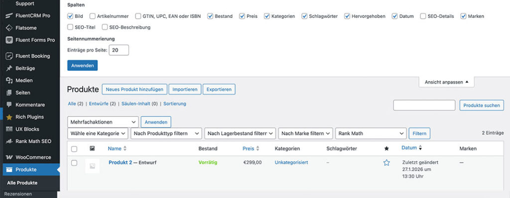 woocommerce produktuebersicht